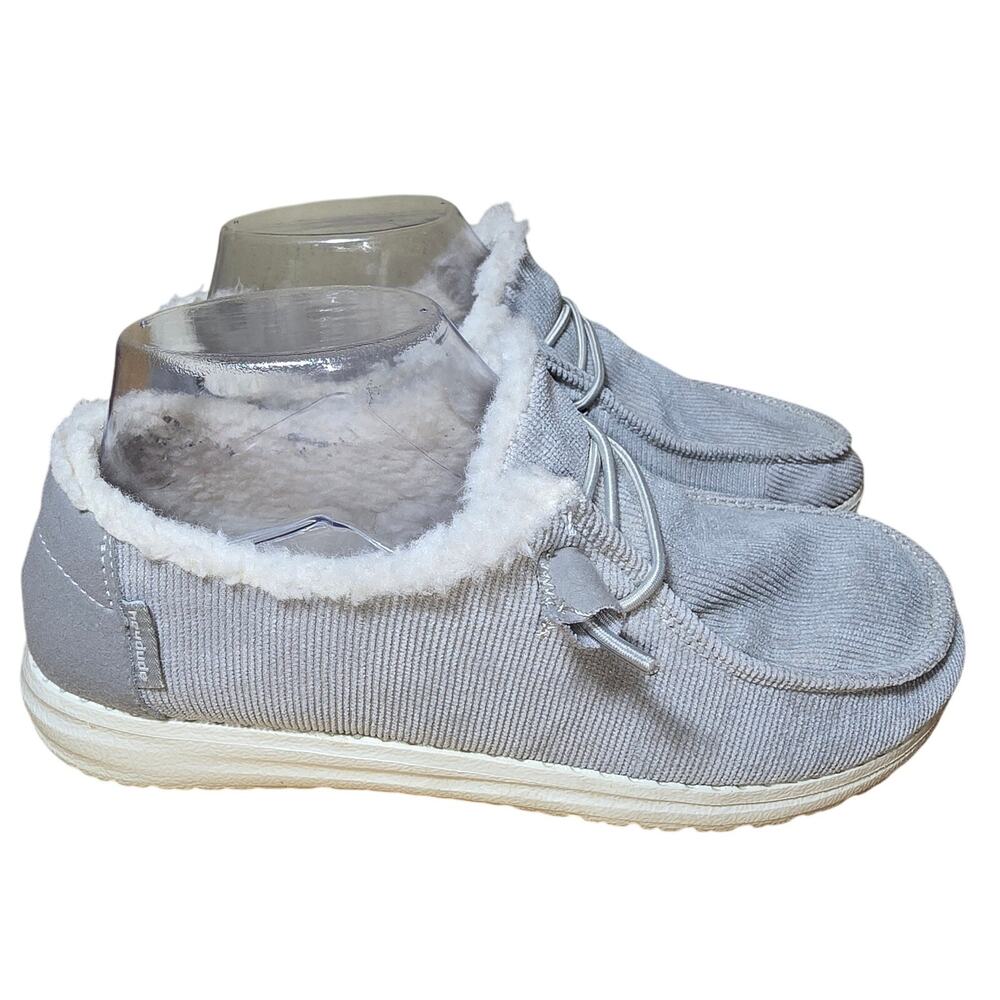 Hey Dude Corduroy Wendy Women's Size 6 Gray Fur Lined Comfort Shoe Elastic Laces - Picture 3 of 7